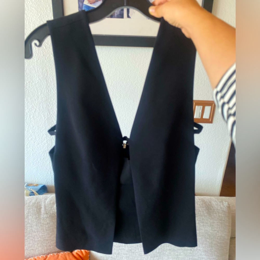 Alexander Wang Black Deep-V Sleeveless Vest with Front Tie Detail